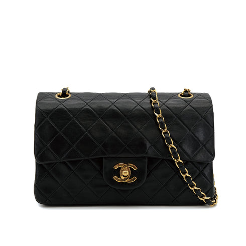VINTAGE CHANEL CLASSIC FLAP SMALL CHAIN SHOULDER BAG BLACK LAMB SKIN GOLD HARDWARE 90313855