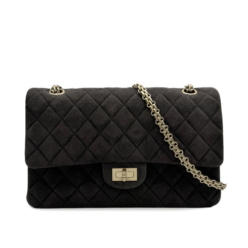 VINTAGE CHANEL 2.55 CHAIN SHOULDER BAG GRAY SUEDE GOLD HARDWARE 90314326