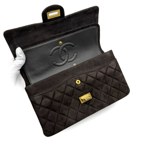 VINTAGE CHANEL 2.55 CHAIN SHOULDER BAG GRAY SUEDE GOLD HARDWARE 90314326