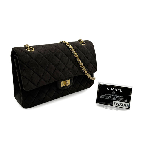 VINTAGE CHANEL 2.55 CHAIN SHOULDER BAG GRAY SUEDE GOLD HARDWARE 90314326