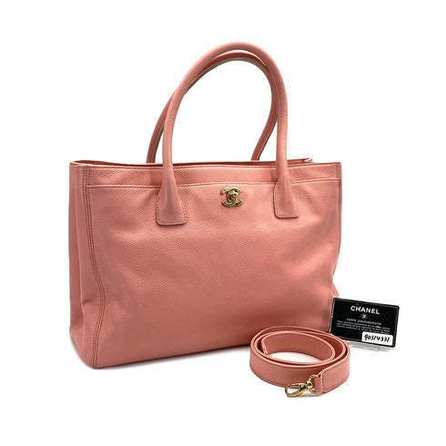 VINTAGE CHANEL EXECUTIVE TOTE SHOULDER BAG PINK LEATHER GOLD HARDWARE 90314331