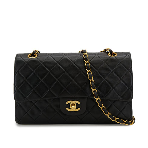 VINTAGE CHANEL CLASSIC FLAP MEDIUM CHAIN SHOULDER BAG BLACK LAMB SKIN GOLD HARDWARE 90314354