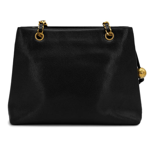 VINTAGE CHANEL TURN LOCK CHAIN TOTE BAG BLACK CAVIAR SKIN GOLD HARDWARE 90314371