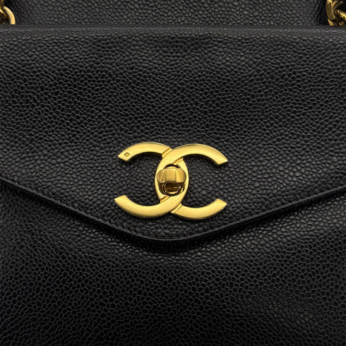 VINTAGE CHANEL TURN LOCK CHAIN TOTE BAG BLACK CAVIAR SKIN GOLD HARDWARE 90314371