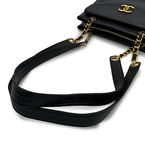 VINTAGE CHANEL TURN LOCK CHAIN TOTE BAG BLACK CAVIAR SKIN GOLD HARDWARE 90314371