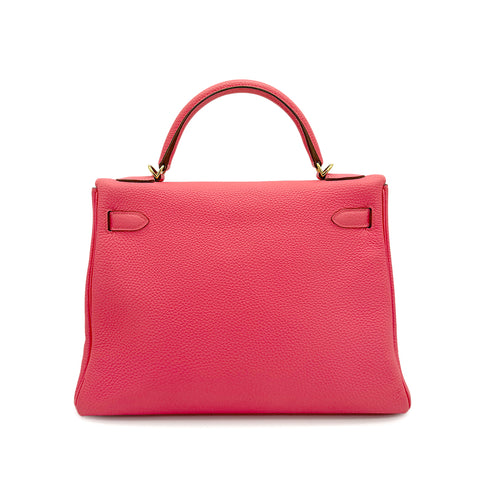 HERMES KELLY 32 RETOURNE ROSE LIPSTICK TOGO HAND SHOULDER BAG 2013 SQUARE Q GOLD HARDWARE 90314380