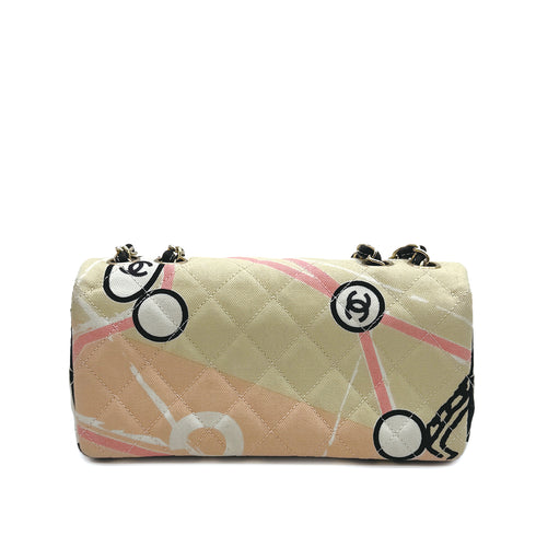 CHANEL VINTAGE MATELASSE EIFFEL TOWER CHAIN SHOULDER BAG MULTICOLOR CANVAS 90314411