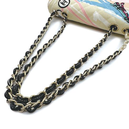 CHANEL VINTAGE MATELASSE EIFFEL TOWER CHAIN SHOULDER BAG MULTICOLOR CANVAS 90314411