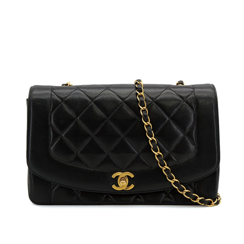 VINTAGE CHANEL DIANA MEDIUM CHAIN SHOULDER BAG BLACK LAMB SKIN GOLD HARDWARE 90314413