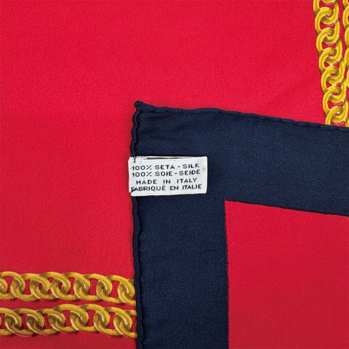 CHANEL VINTAGE SCARF CAMELLIA CHAIN MOTIF RED NAVY SILK 90314416