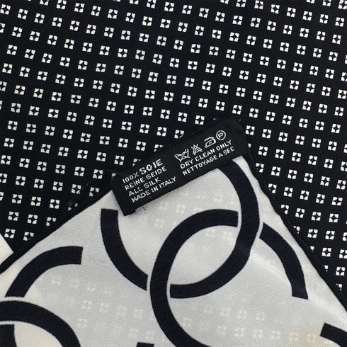 CHANEL VINTAGE SCARF COCOMARK BLACK BEIGE SILK 90314419