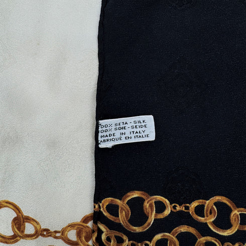 CHANEL VINTAGE SCARF COCOMARK CHAIN MOTIF BLACK BEIGE SILK 90314418