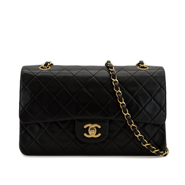 VINTAGE CHANEL CLASSIC FLAP MEDIUM CHAIN SHOULDER BAG BLACK LAMB SKIN GOLD HARDWARE 90314433
