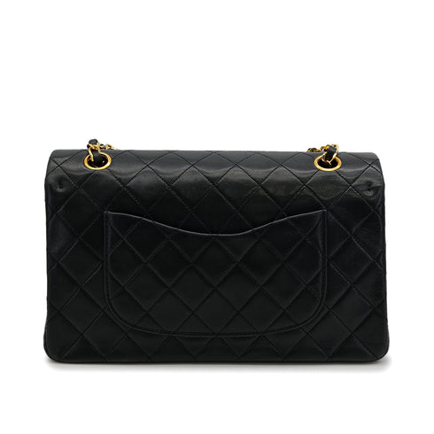 VINTAGE CHANEL CLASSIC FLAP MEDIUM CHAIN SHOULDER BAG BLACK LAMB SKIN GOLD HARDWARE 90314749
