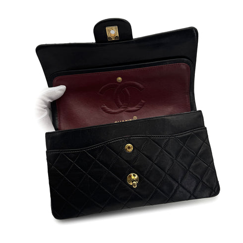 VINTAGE CHANEL CLASSIC FLAP MEDIUM CHAIN SHOULDER BAG BLACK LAMB SKIN GOLD HARDWARE 90314749