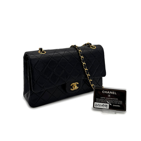 VINTAGE CHANEL CLASSIC FLAP MEDIUM CHAIN SHOULDER BAG BLACK LAMB SKIN GOLD HARDWARE 90314749