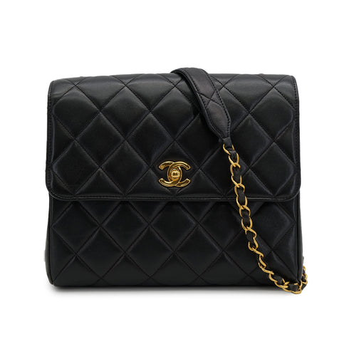 VINTAGE CHANEL MATELASSE CHAIN SHOULDER BAG BLACK LAMB SKIN GOLD HARDWARE 90314776