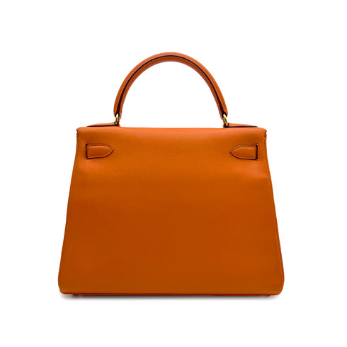 HERMES KELLY 28 RETORNE ORANGE VEAU GULLIVER HAND SHOULDER BAG 1993 CIRCLE W GOLD HARDWARE 90315621