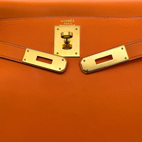 HERMES KELLY 28 RETORNE ORANGE VEAU GULLIVER HAND SHOULDER BAG 1993 CIRCLE W GOLD HARDWARE 90315621