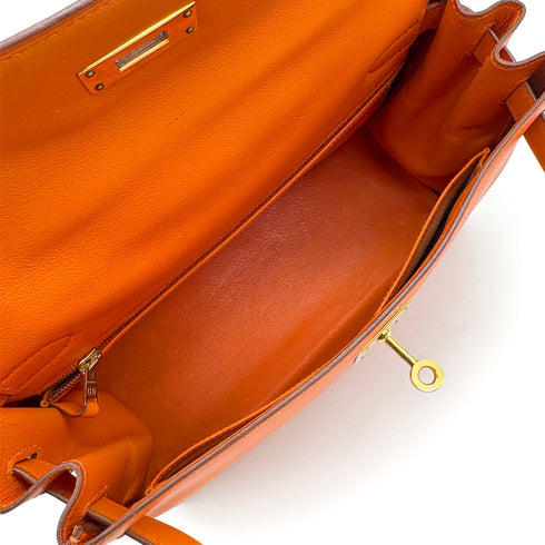 HERMES KELLY 28 RETORNE ORANGE VEAU GULLIVER HAND SHOULDER BAG 1993 CIRCLE W GOLD HARDWARE 90315621