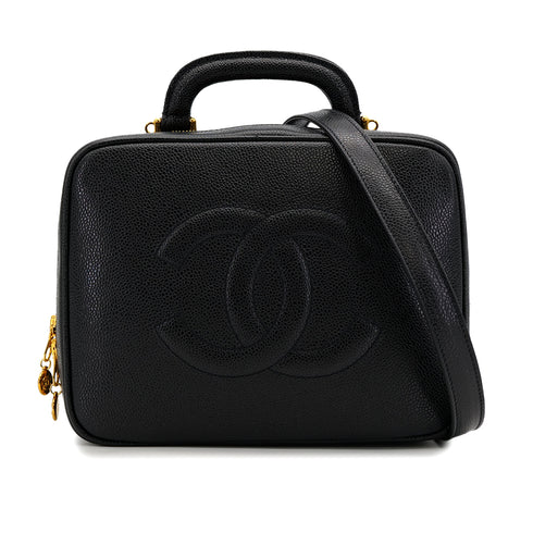 VINTAGE CHANEL BIG COCO VANITY HAND SHOULDER BAG BLACK CAVIAR SKIN GOLD HARDWARE 90315875