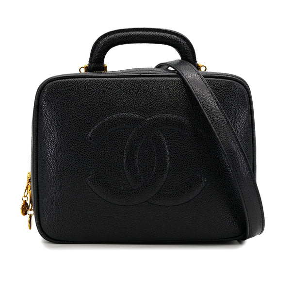 VINTAGE CHANEL BIG COCO VANITY HAND SHOULDER BAG BLACK CAVIAR SKIN GOLD HARDWARE 90315875