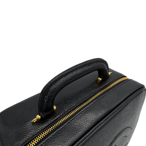 VINTAGE CHANEL BIG COCO VANITY HAND SHOULDER BAG BLACK CAVIAR SKIN GOLD HARDWARE 90315875