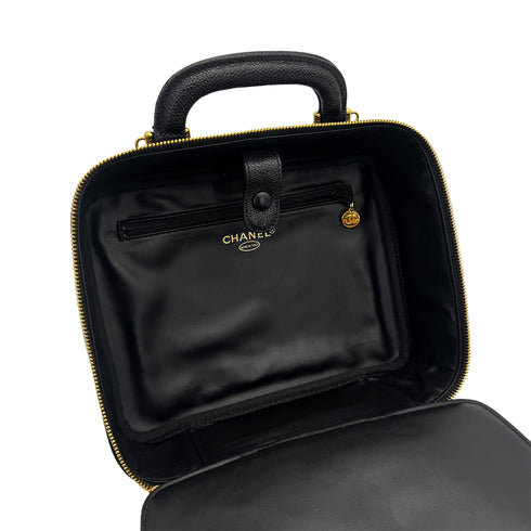 VINTAGE CHANEL BIG COCO VANITY HAND SHOULDER BAG BLACK CAVIAR SKIN GOLD HARDWARE 90315875