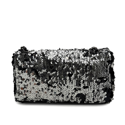 VINTAGE CHANEL COCOMARK CHAIN SHOULDER BAG BLACK SILVER SEQUINS 90316163