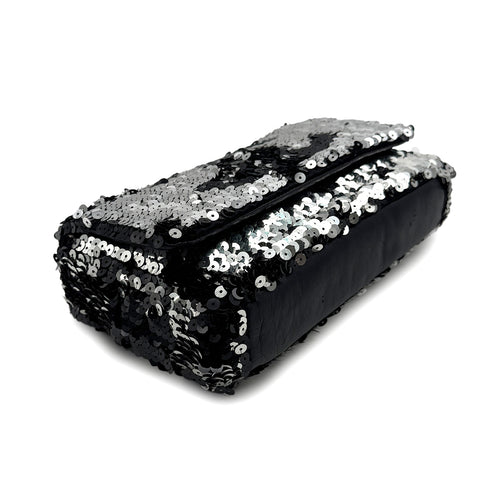VINTAGE CHANEL COCOMARK CHAIN SHOULDER BAG BLACK SILVER SEQUINS 90316163