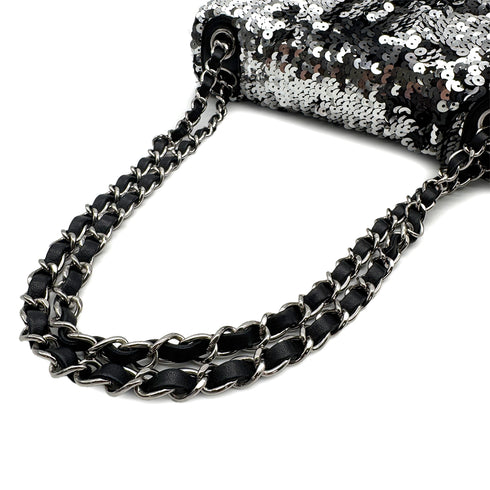 VINTAGE CHANEL COCOMARK CHAIN SHOULDER BAG BLACK SILVER SEQUINS 90316163