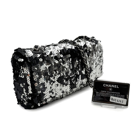 VINTAGE CHANEL COCOMARK CHAIN SHOULDER BAG BLACK SILVER SEQUINS 90316163