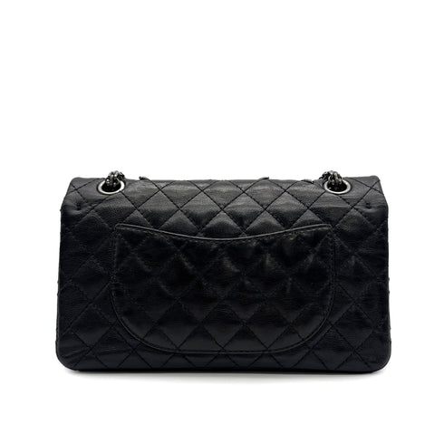 VINTAGE CHANEL 2.55 CHAIN SHOULDER BAG BLACK LEATHER CUTLERY CARM 90316165
