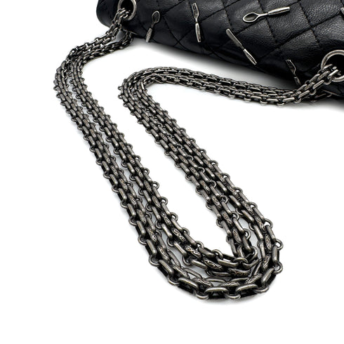 VINTAGE CHANEL 2.55 CHAIN SHOULDER BAG BLACK LEATHER CUTLERY CARM 90316165