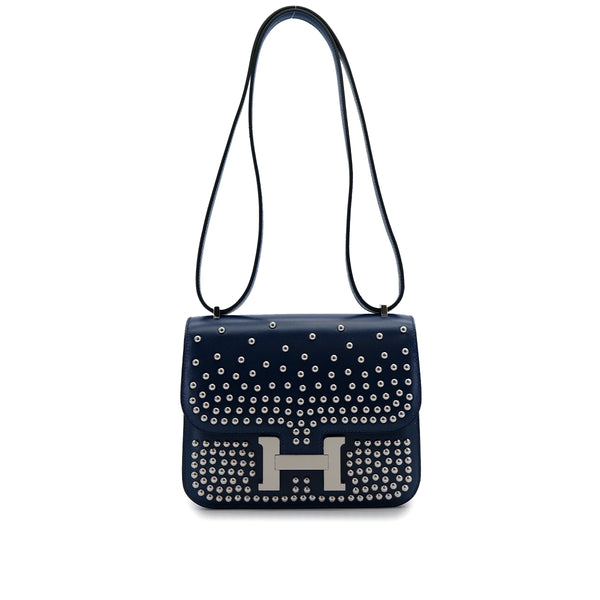 HERMES CONSTANCE 3 MINI 18 MIROIR CLOUTE BLUE ABYSSE BOXCALF 2025 K STAMP PALLADIUM HARDWARE 90316884