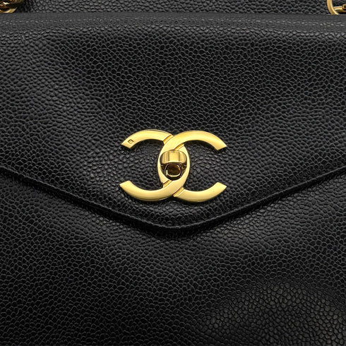 VINTAGE CHANEL TURN LOCK CHAIN TOTE BAG BLACK CAVIAR SKIN GOLD HARDWARE 90317009