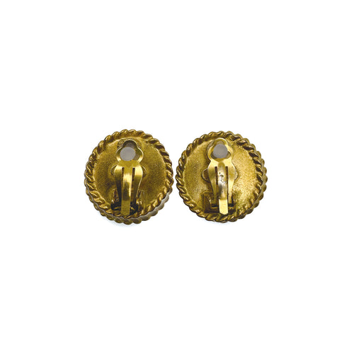 VINTAGE CHANEL EARRINGS COCOMARK ROUND ACCESSORY BLACK NAVY 95C 90317014