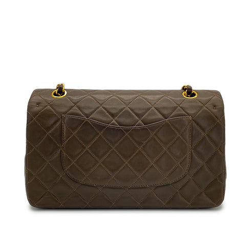 VINTAGE CHANEL CLASSIC FLAP MEDIUM CHAIN SHOULDER BAG KHAKI LAMB SKIN GOLD HARDWARE 90317177