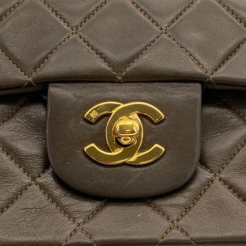 VINTAGE CHANEL CLASSIC FLAP MEDIUM CHAIN SHOULDER BAG KHAKI LAMB SKIN GOLD HARDWARE 90317177