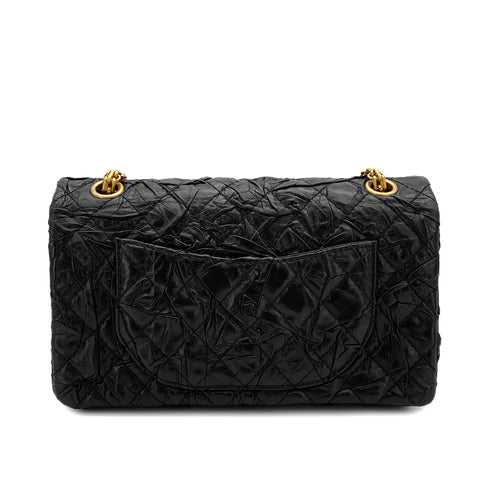 CHANEL 2.55 CHAIN SHOULDER BAG BLACK LEATHER GOLD HARDWARE 90317289