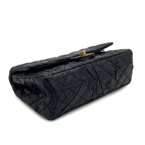 CHANEL 2.55 CHAIN SHOULDER BAG BLACK LEATHER GOLD HARDWARE 90317289