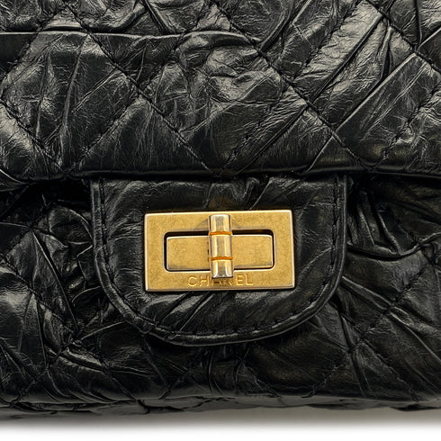 CHANEL 2.55 CHAIN SHOULDER BAG BLACK LEATHER GOLD HARDWARE 90317289
