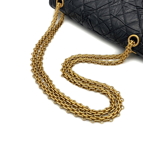 CHANEL 2.55 CHAIN SHOULDER BAG BLACK LEATHER GOLD HARDWARE 90317289