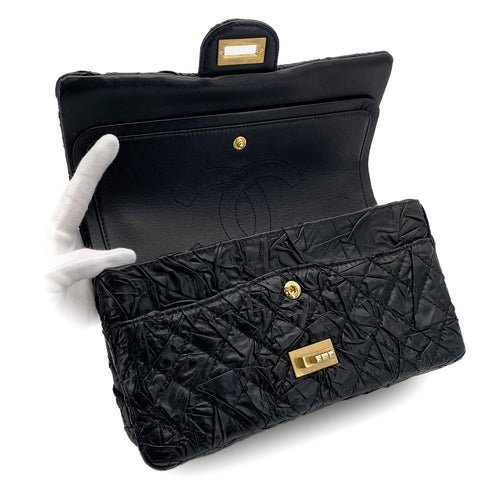 CHANEL 2.55 CHAIN SHOULDER BAG BLACK LEATHER GOLD HARDWARE 90317289