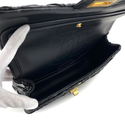 CHANEL 2.55 CHAIN SHOULDER BAG BLACK LEATHER GOLD HARDWARE 90317289