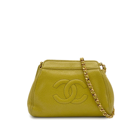 VINTAGE CHANEL CHAIN SHOULDER BAG YELLOW CAVIAR SKIN GOLD HARDWARE 90317294