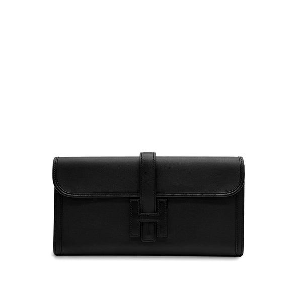HERMES JIGE ELAN 29 BLACK VEAU SWIFT CLUTCH BAG 2018 C STAMP 90317768