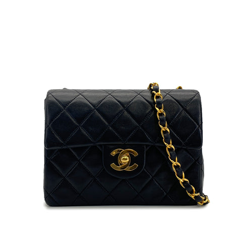 VINTAGE CHANEL MINI SQUARE 17 CHAIN SHOULDER BAG BLACK LAMB SKIN GOLD HARDWARE 90317863