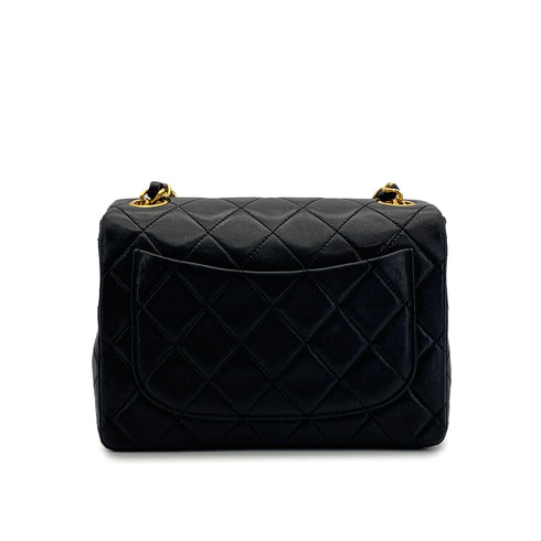 VINTAGE CHANEL MINI SQUARE 17 CHAIN SHOULDER BAG BLACK LAMB SKIN GOLD HARDWARE 90317863