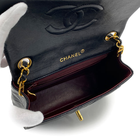 VINTAGE CHANEL MINI SQUARE 17 CHAIN SHOULDER BAG BLACK LAMB SKIN GOLD HARDWARE 90317863
